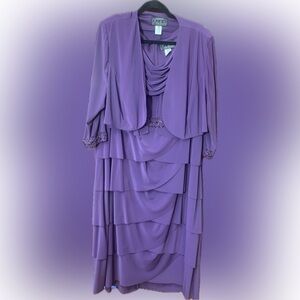 Alex Evenings Formal Beaded Set - Ruffled Dress and Cover